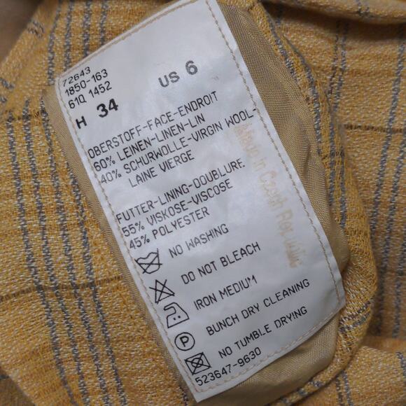 Bogner Womens Suit Vest Yellow Blue Linen Wool Tie Back Sleeveless Buttons 6 - Picture 7 of 8